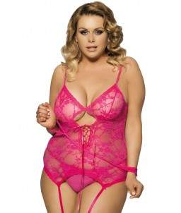 Sextoys, sexshop, loveshop, lingerie sexy : Bustiers et Corsets : Corset body glamour Sexy rose et dentelle "XL"