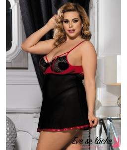 Sextoys, sexshop, loveshop, lingerie sexy : Lingerie sexy grande taille : Sexy Ensemble Nuisette Noir et rouge 4XL