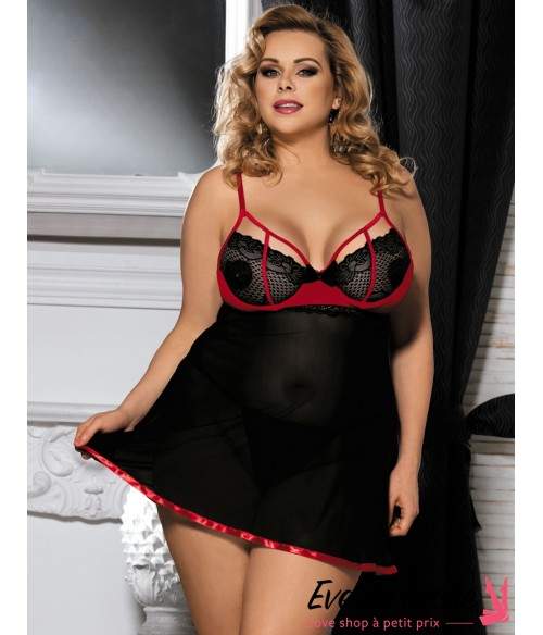 Sextoys, sexshop, loveshop, lingerie sexy : Lingerie sexy grande taille : Sexy Ensemble Nuisette Noir et rouge 4XL