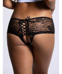 Sextoys, sexshop, loveshop, lingerie sexy : Strings & Boxers : Culotte Lacet sans Entrejambe Noir XL