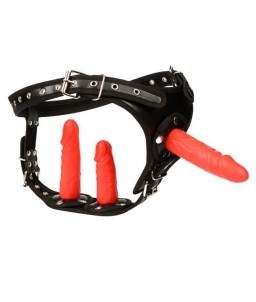 Sextoys, sexshop, loveshop, lingerie sexy : Gode Ceinture : Godemichet Ceinture Triple Gode rouge