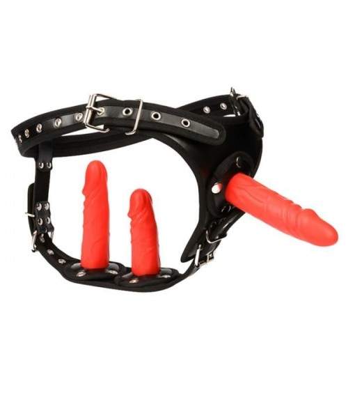 Sextoys, sexshop, loveshop, lingerie sexy : Gode Ceinture : Godemichet Ceinture Triple Gode rouge