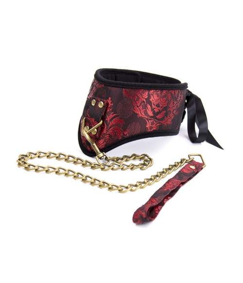 Sextoys, sexshop, loveshop, lingerie sexy : Colliers BDSM : Collier et laisse luxe rouge et or BDSM