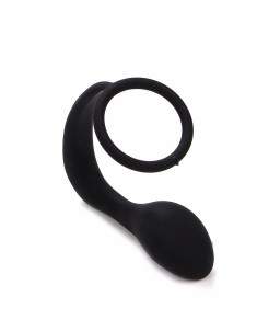 Sextoys, sexshop, loveshop, lingerie sexy : Anneaux Vibrants & Cockring : Cockring avec plug anal silicone noir