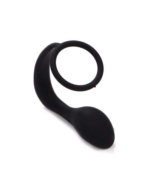 Sextoys, sexshop, loveshop, lingerie sexy : Anneaux Vibrants & Cockring : Cockring avec plug anal silicone noir