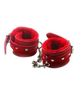 BDSM red fur handcuffs