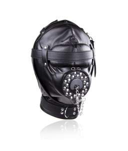 Sextoys, sexshop, loveshop, lingerie sexy : Cagoules SM : Cagoule BDSM noire avec plug bouche