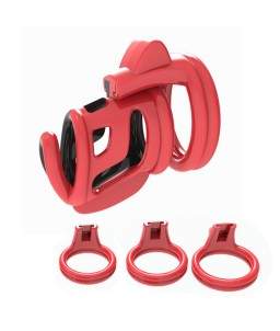 Cage de chasteté noir et rouge avec 4 tailles BDSM