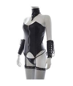 Sextoys, sexshop, loveshop, lingerie sexy : Bustiers et Corsets : Ensemble BDSM Corset collier et manchettes