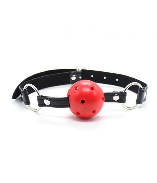 Sextoys, sexshop, loveshop, lingerie sexy : Baillons : Baillon boule perforée rouge collier noir