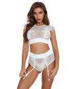 Sextoys, sexshop, loveshop, lingerie sexy : Déshabillés : Ensemble sexy taille haute brodé blanc