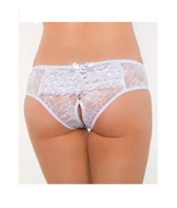 Sextoys, sexshop, loveshop, lingerie sexy : Lingerie sexy grande taille : Culotte ouverte en dentelle blanche L/XL