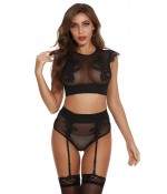 Sextoys, sexshop, loveshop, lingerie sexy : Déshabillés : Ensemble noirs sexy taille haute brodé