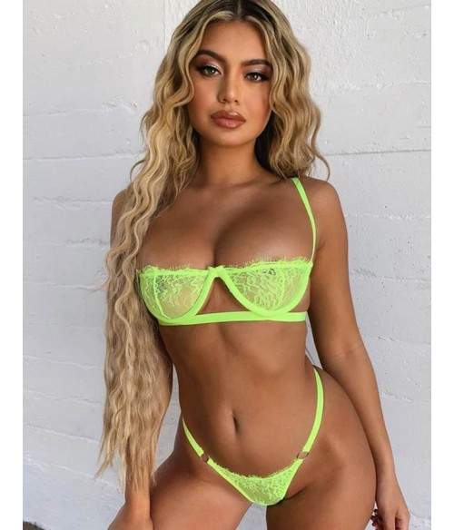 Sextoys, sexshop, loveshop, lingerie sexy : Lingerie sexy grande taille : Ensemble Lingerie vert fluo sexy XL