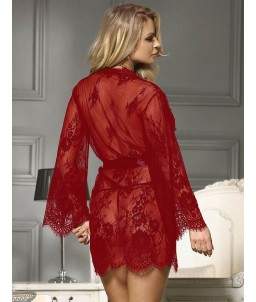 Sextoys, sexshop, loveshop, lingerie sexy : Déshabillés : Déshabillé kimono rouge en dentelle S/M