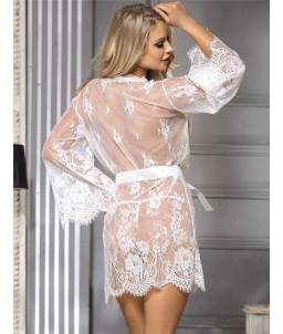 Sextoys, sexshop, loveshop, lingerie sexy : Déshabillés : Déshabillé kimono blanc en dentelle L/XL