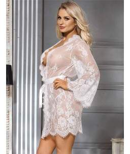 Sextoys, sexshop, loveshop, lingerie sexy : Déshabillés : Déshabillé kimono blanc en dentelle L/XL