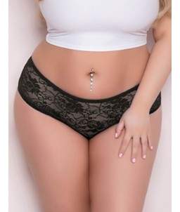 Sextoys, sexshop, loveshop, lingerie sexy : Lingerie sexy grande taille : Culotte ouverte en dentelle noir 2XL/3XL