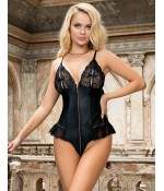 Sextoys, sexshop, loveshop, lingerie sexy : Bodys & Teddys : Body avec fermeture vinyle Dentelle Sexy