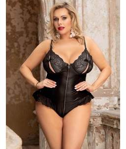 Sextoys, sexshop, loveshop, lingerie sexy : Lingerie sexy grande taille : Body avec fermeture vinyle Dentelle Sexy 2XL/3XL