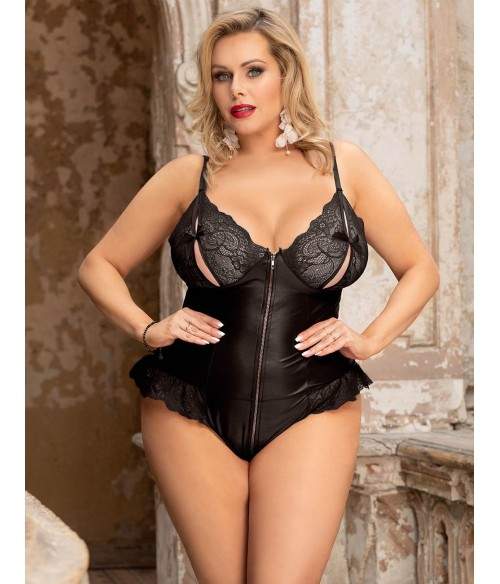 Sextoys, sexshop, loveshop, lingerie sexy : Lingerie sexy grande taille : Body avec fermeture vinyle Dentelle Sexy 2XL/3XL