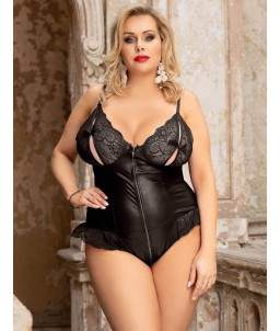 Sextoys, sexshop, loveshop, lingerie sexy : Lingerie sexy grande taille : Body avec fermeture vinyle Dentelle Sexy 2XL/3XL