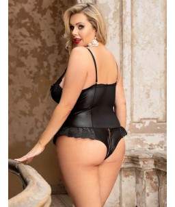 Sextoys, sexshop, loveshop, lingerie sexy : Lingerie sexy grande taille : Body avec fermeture vinyle Dentelle Sexy 2XL/3XL