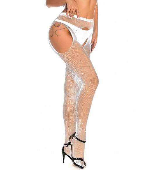 Sextoys, sexshop, loveshop, lingerie sexy : Bas & Collants : Sexy Collant ouvert résille et strass Blanc TU