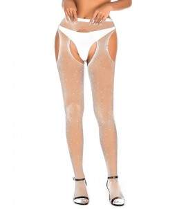 Sextoys, sexshop, loveshop, lingerie sexy : Bas & Collants : Sexy Collant ouvert résille et strass Blanc TU