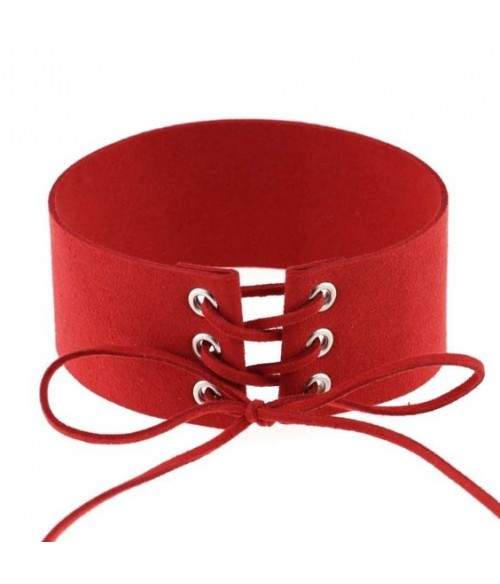 Sextoys, sexshop, loveshop, lingerie sexy : Colliers BDSM : Collier touché velours a laçage Rouge