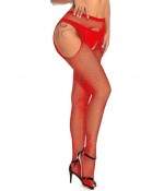 Sextoys, sexshop, loveshop, lingerie sexy : Bas & Collants : Sexy Collant ouvert résille et strass Rouge TU