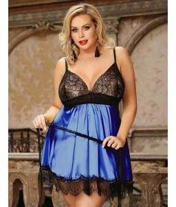 Sextoys, sexshop, loveshop, lingerie sexy : Lingerie sexy grande taille : Ensemble Déshabillé Bleu et noir 2XL/3XL