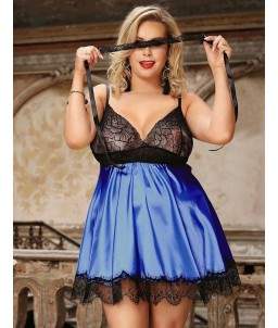 Sextoys, sexshop, loveshop, lingerie sexy : Lingerie sexy grande taille : Ensemble Déshabillé Bleu et noir 2XL/3XL