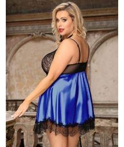 Sextoys, sexshop, loveshop, lingerie sexy : Lingerie sexy grande taille : Ensemble Déshabillé Bleu et noir 2XL/3XL