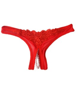 Sextoys, sexshop, loveshop, lingerie sexy : Lingerie sexy ouverte : Sexy String ouvert Rouge avec Perles