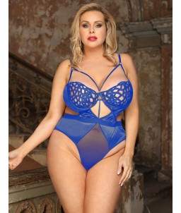 Sextoys, sexshop, loveshop, lingerie sexy : Lingerie sexy grande taille : Body Bleu sexy touché velours L/XL