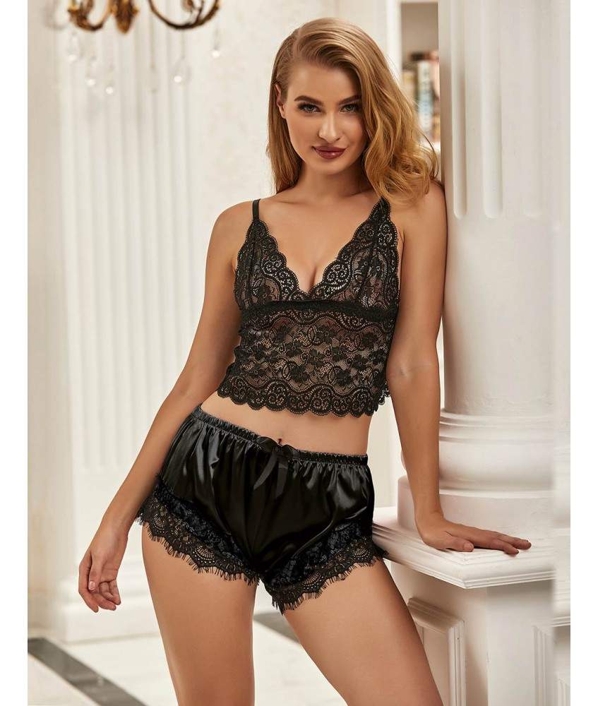 Sextoys, sexshop, loveshop, lingerie sexy : Déshabillés : Ensemble lingerie short sexy Noir S/M