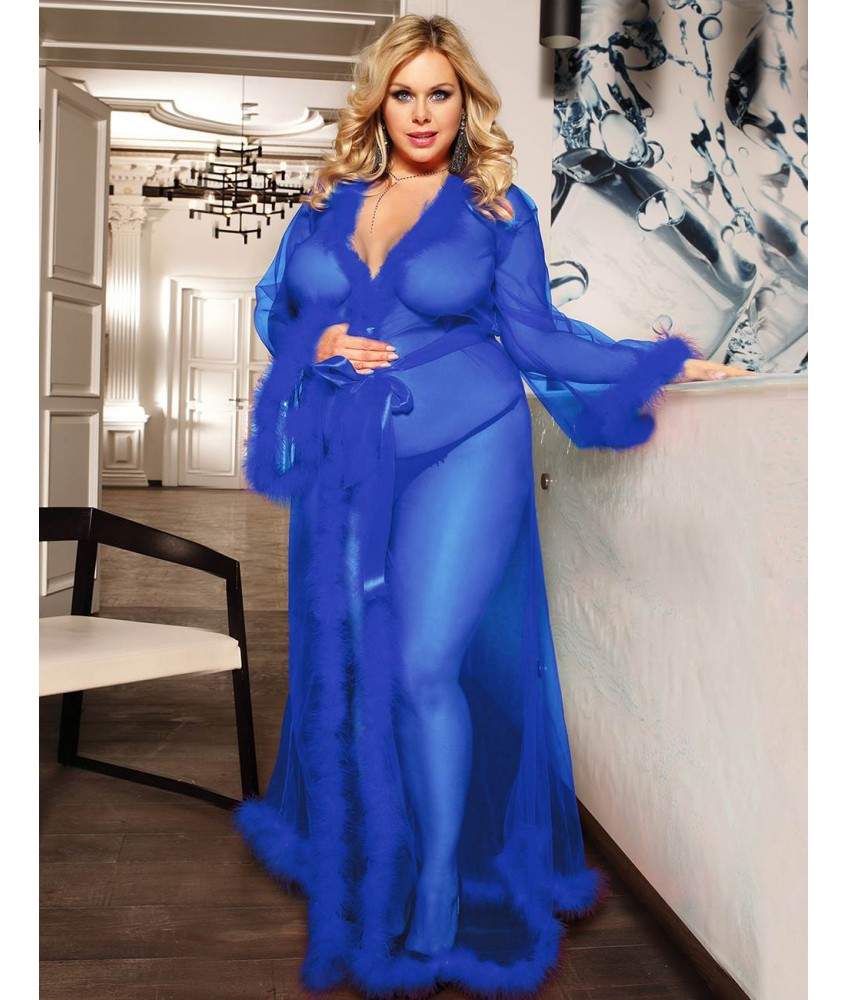 Sextoys, sexshop, loveshop, lingerie sexy : Déshabillés Longs : Déshabillé Long bleu sexy 2XL/3XL