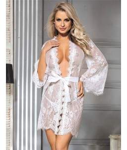 Sextoys, sexshop, loveshop, lingerie sexy : Déshabillés : Déshabillé kimono blanc en dentelle
