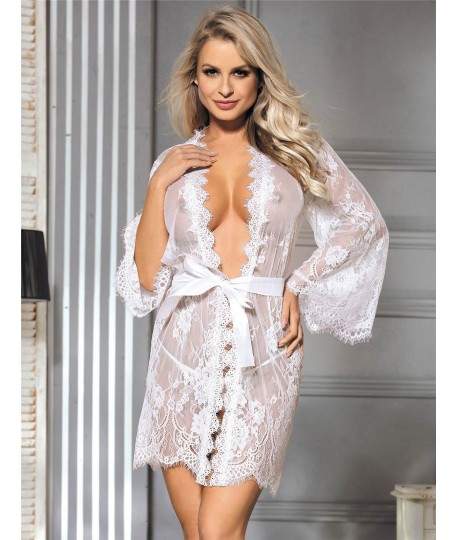 Sextoys, sexshop, loveshop, lingerie sexy : Déshabillés : Déshabillé kimono blanc en dentelle