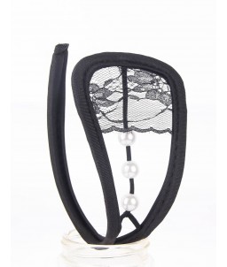 Sextoys, sexshop, loveshop, lingerie sexy : C-String : C- string noir sexy avec perle