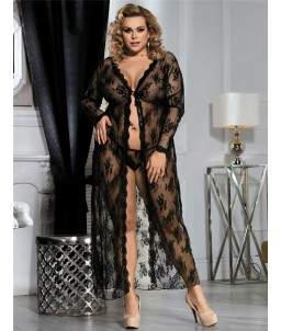 Sextoys, sexshop, loveshop, lingerie sexy : Lingerie sexy grande taille : Déshabillé Long noir en Dentelle XXL/3XL