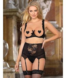 Sextoys, sexshop, loveshop, lingerie sexy : Ensemble lingerie sexy : Ensemble Lingerie 3 pièces demi sein couleur noir