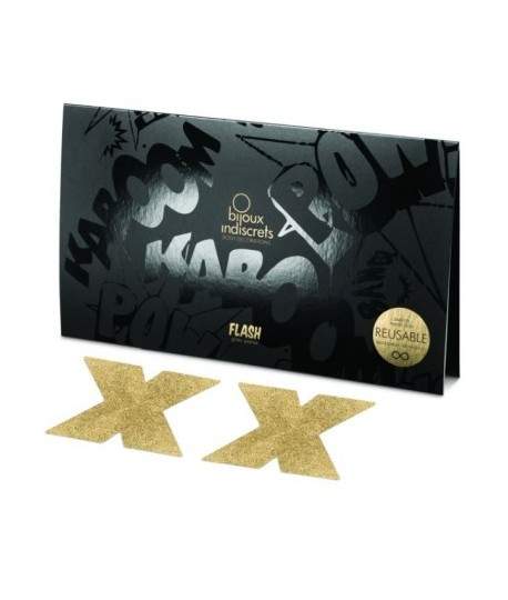 Sextoys, sexshop, loveshop, lingerie sexy : Nippies Cache Seins : Bijoux Indiscrets- Cache tétons croix Or Paillettes