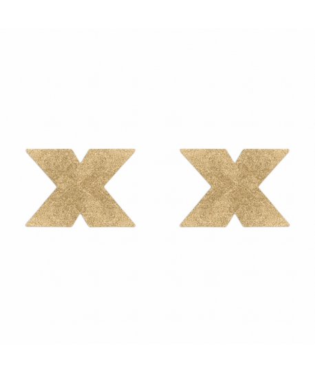 Sextoys, sexshop, loveshop, lingerie sexy : Nippies Cache Seins : Bijoux Indiscrets- Cache tétons croix Or Paillettes