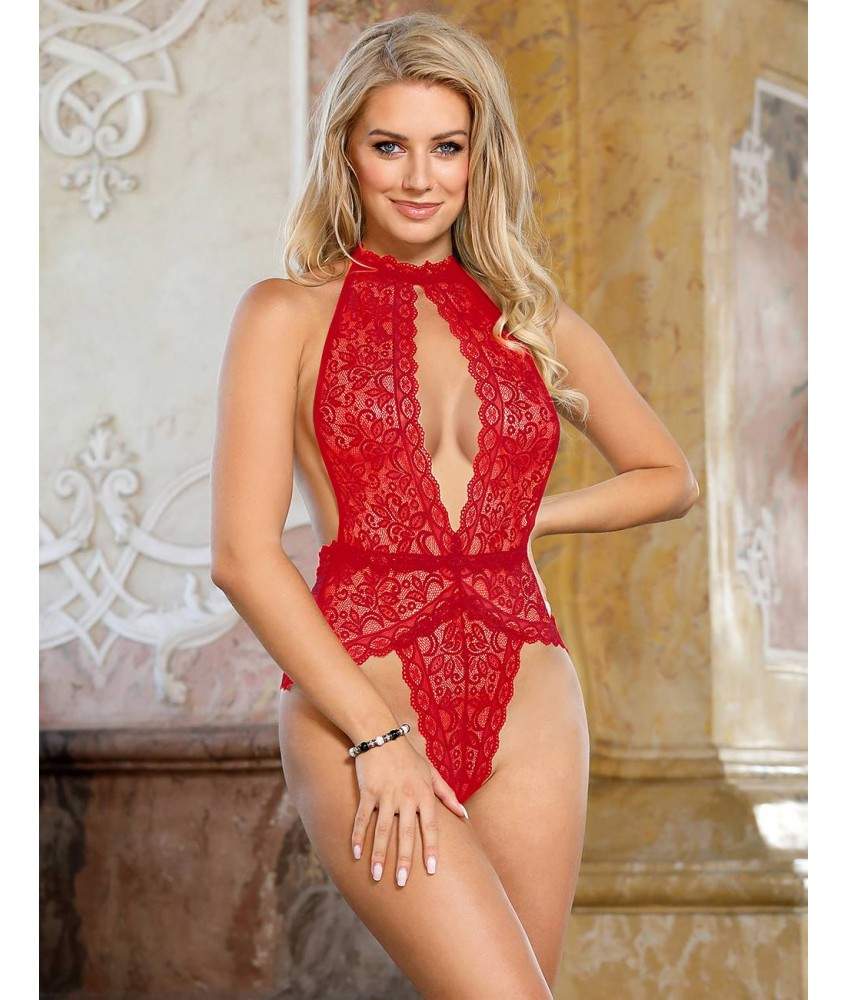 Sextoys, sexshop, loveshop, lingerie sexy : Bodys & Teddys : Body sexy rouge dentelle décolleté