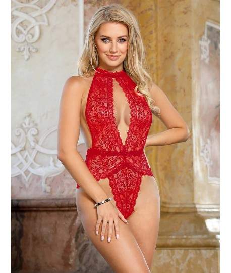 Sextoys, sexshop, loveshop, lingerie sexy : Bodys & Teddys : Body sexy rouge dentelle décolleté