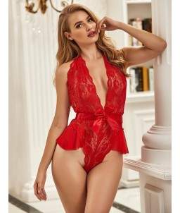 Sextoys, sexshop, loveshop, lingerie sexy : Bodys & Teddys : Body sexy rouge noeud décolleté S/M