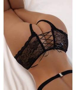 Sextoys, sexshop, loveshop, lingerie sexy : Lingerie sexy grande taille : Culotte Lacet sans Entrejambe Noir XXL/3XL