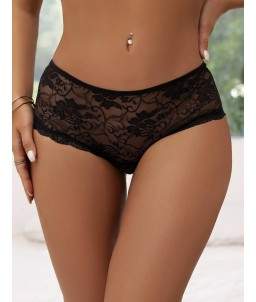 Sextoys, sexshop, loveshop, lingerie sexy : Lingerie sexy grande taille : Culotte Lacet sans Entrejambe Noir XXL/3XL